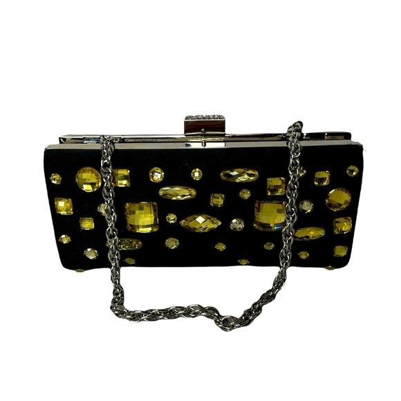 Kate Landry Black Evening Clutch Formal Handbag Gold Jeweled‎ Black Bag - Picture 4 of 11